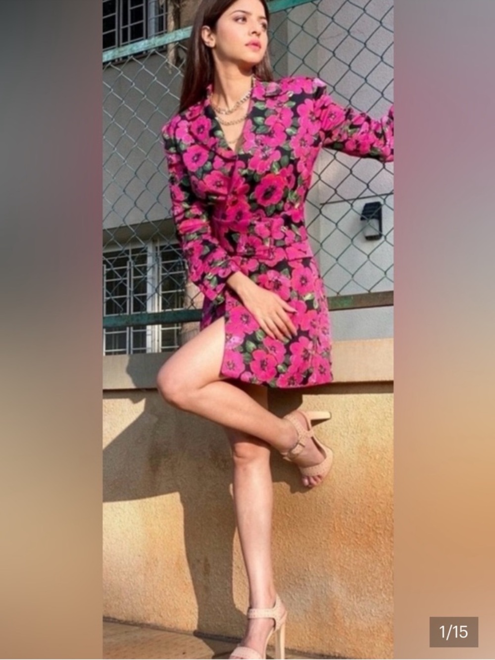 ZARA NWT Pink Floral Double Breasted Belted Blazer Dress As seen On TV Size S
